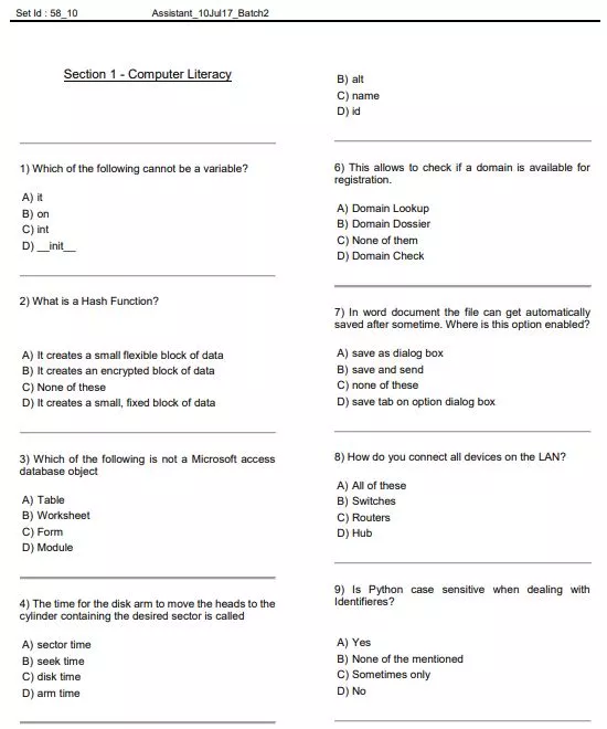 KPTCL Junior Assistant Question Papers pdf download