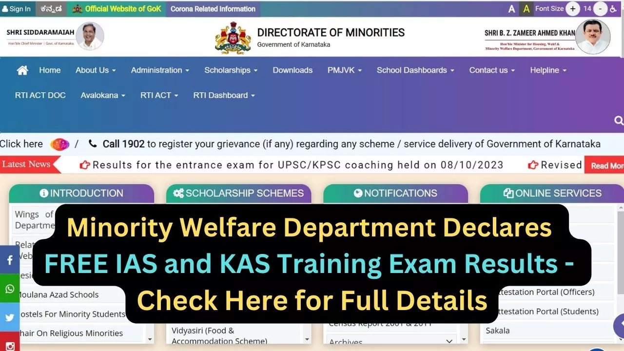 Minority Welfare Department Declares FREE IAS and KAS Training Exam Results